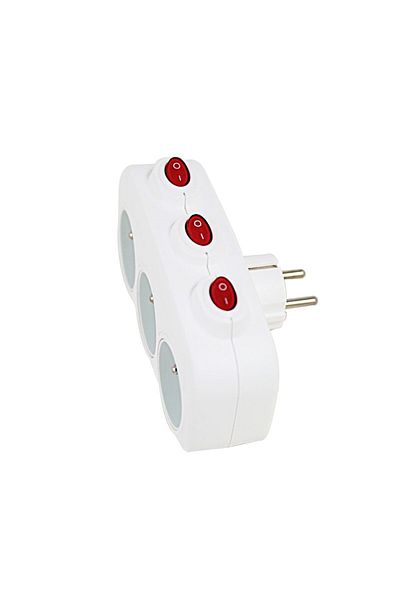 OEM Triple socket adapter with 3 individual switches, 3680W, 16A, with grounding,152 x 85 x 82 mm, white