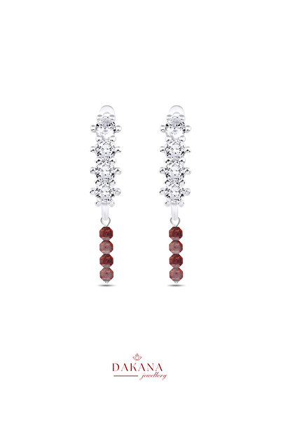 DAKANA JEWELLERY Sertifikalı Küp Sitil Yakut Doğal Taş Gümüş Küpe