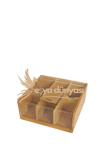 Eşya Dünyası Bamboo 6 Compartment Tea Box with Transparent Lid -%100 Bamboo Transparent Lid (22Cm*22Cm*10Cm)