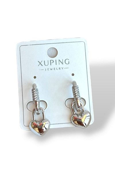 TAKIŞTIR Silver Color Heart Figured Stone Detailed Steel Xuping Earrings (Pair)