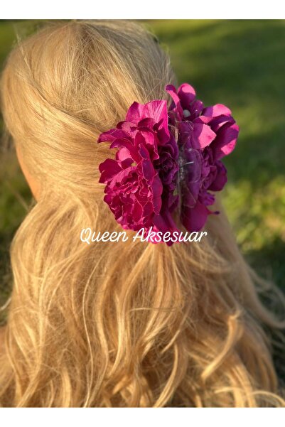 QUEEN AKSESUAR Trend Envy Big Artificial Peony Rose Flower Maggot Fuchsia Pur...