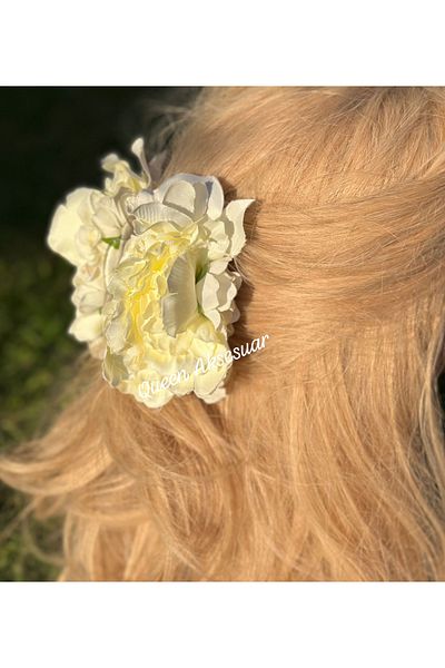 QUEEN AKSESUAR Copy - Trend Envy Big Artificial Rose Flower Neon Yellow Color Clothespin Clip Buckle Female Child Buckle