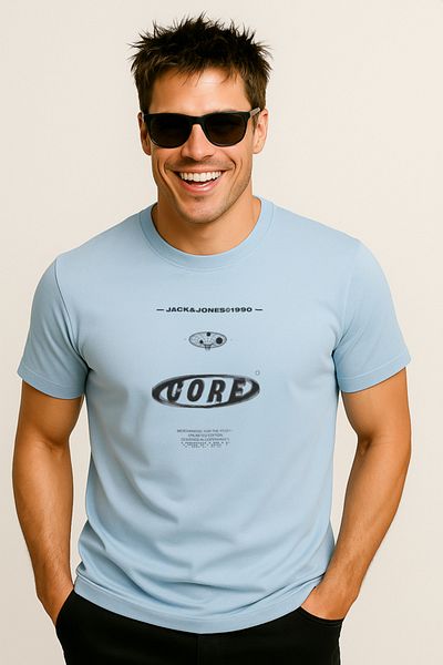 Jack & Jones Мъжка тениска с лого, светлосиня