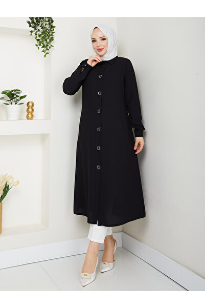 BELLİNA Kadın Krep Kumaş Siyah Yazlık Tunik