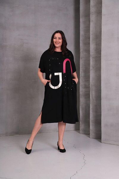 Esina Φόρεμα Viscose Oversize με Λεπτομέρεια από πέτρα