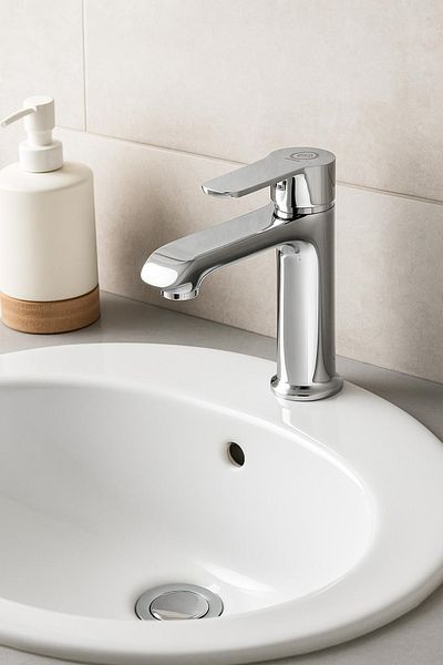 RENA DESIGN Chrome Sink Faucet Silver Stainless Brass High Body Guaranteed Bathroom Faucet on Off Ergonomic