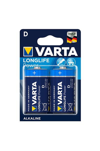 Varta Baterii alcaline R20, D, Varta Long Life Power, blister cu 2 baterii