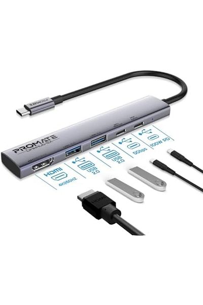 Promate موزع متعدد المنافذ UCB-C 5 في 1