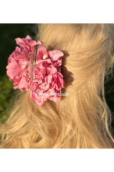 QUEEN AKSESUAR Trend Envy Big Artificial Peony Rose Flower Pink Safety Pin Clip Buckle Women's Buckle