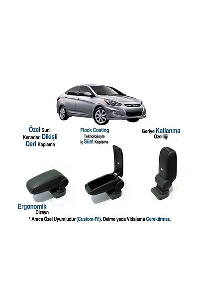 TUNAX OTO Hyundai Accentt Blue Car Special Armrest Armrest Without Screw 2010 2011 2012 2013 2014 2015 2016