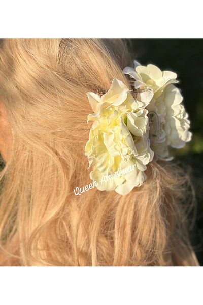 QUEEN AKSESUAR Copy - Trend Envy Big Artificial Rose Flower Neon Yellow Color Clothespin Clip Buckle Female Child Buckle
