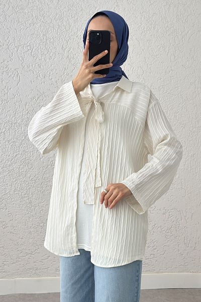 Salih Çelebi Bow Tie Kimono 2225 - Ecru