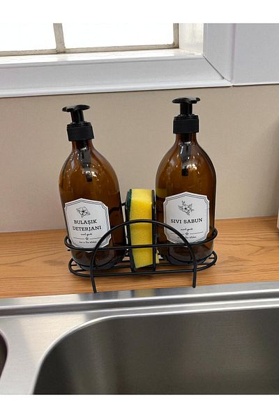 safestore Dishwashing Liquid-Liquid Soap Dispenser with Stand 500 ml Glass Amber Soap Dispenser Set with Label