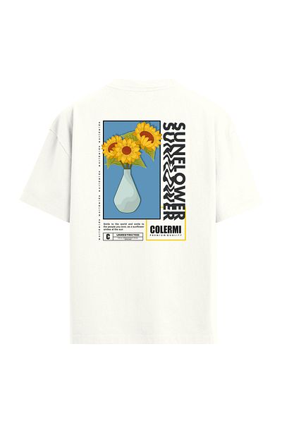Colermi Sunflower Summer Back Printed Oversize Ecru T-Shirt