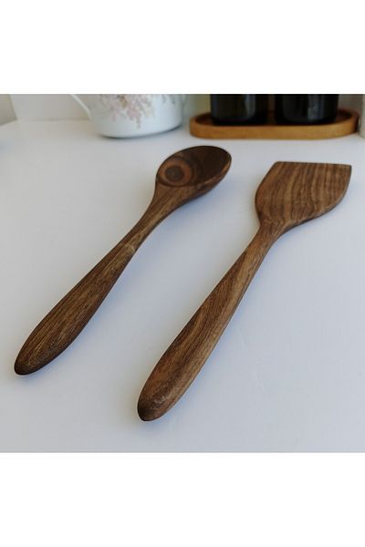 AYSAN Walnut Wood Handmade Wooden Spoon Spatula Set 30cm