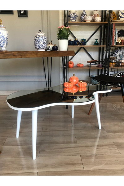 Fawdecor Aynalı Masif Ahşap Orta Sehpa - 80 X 50 Cm Ebatında Modern Cam Tabla...