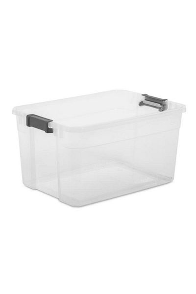 Sterilite BPA-Free Heavy Duty Latches Storage Box Clear and Flat Grey 71.9 Liter