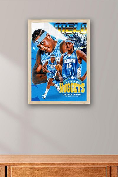 Saturn Carmelo Anthony Framed Painting - Denver Nuggets Nba Poster Painting