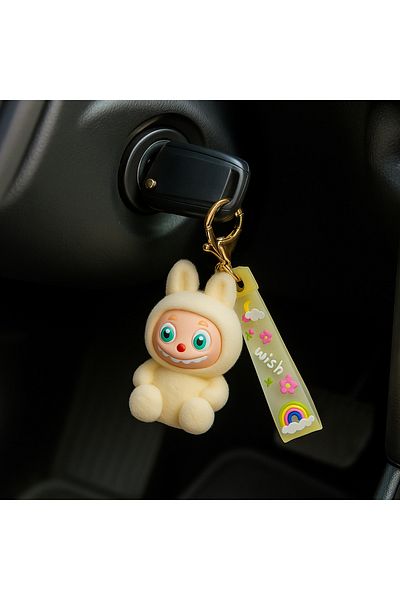 Generic LABUBU Bunny Keychain with Strap – Cute Cartoon Bag Charm for Keys, Handbags & Backpacks – Yellow