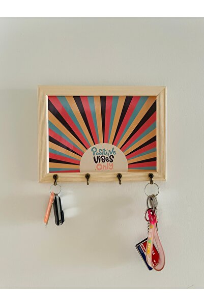 Sapphireworks Masif Ahşap Çerçeveli Retro Stil Positive Vibes Only Anahtarlık...