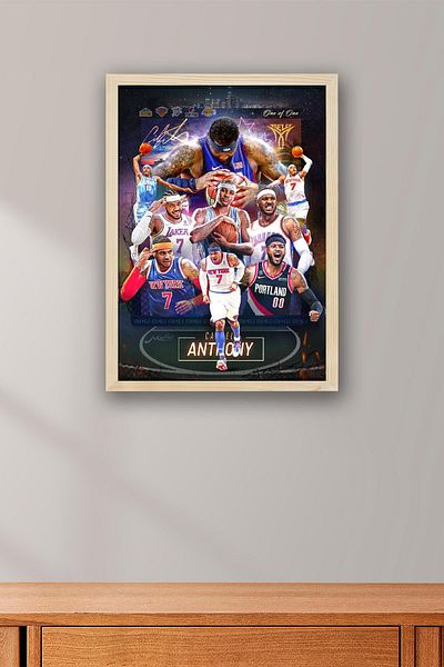 Saturn Carmelo Anthony Framed Painting - Basketball Nba Poster Painting