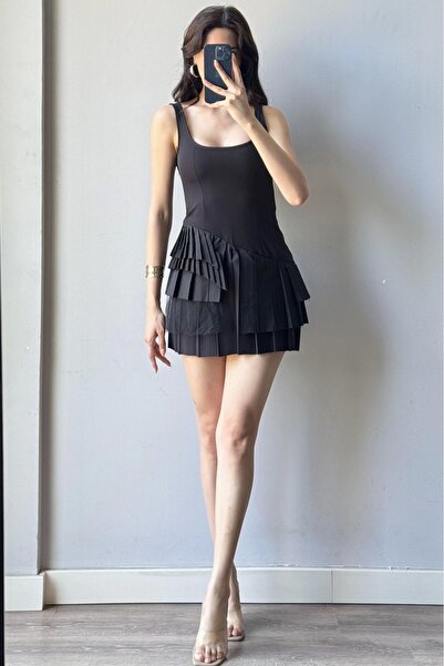 Eka Γυναικείο Μαύρο Πλισέ Σορτς Φόρεμα 1041-2332