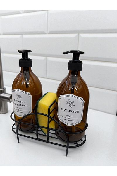safestore Dishwashing Liquid-Liquid Soap Dispenser with Stand 500 ml Glass Amber Soap Dispenser Set with Label