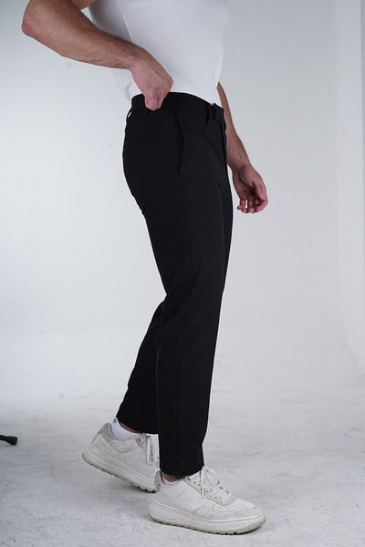 Geco Men's Black Quality Stretchy Lycra Ankle Length Relaxed Fit Slim Fit Fabric Pants