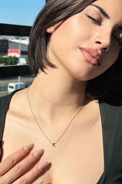 TAKIŞTIR Silver Color Moon Figured Necklace