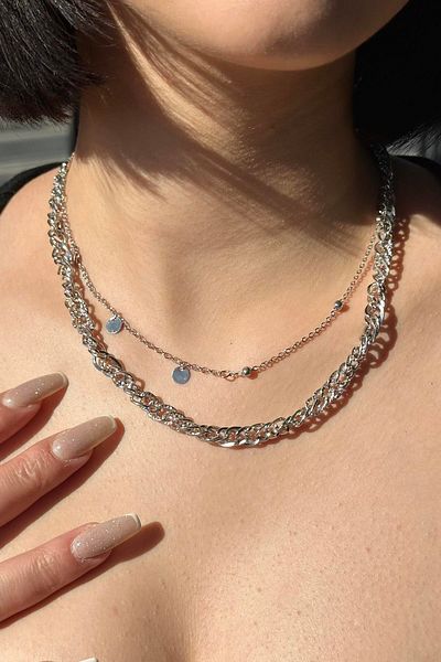 TAKIŞTIR Silver Color Double Chain Detailed Necklace