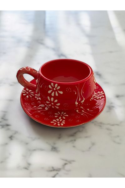 Artistic Quality Decorative Stylish Design Fully Handmade Red 1 Person Coffee Cup