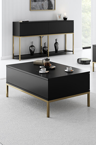 Modatte LORA GOLD METAL AYAKLI SİYAH ORTA SEHPA