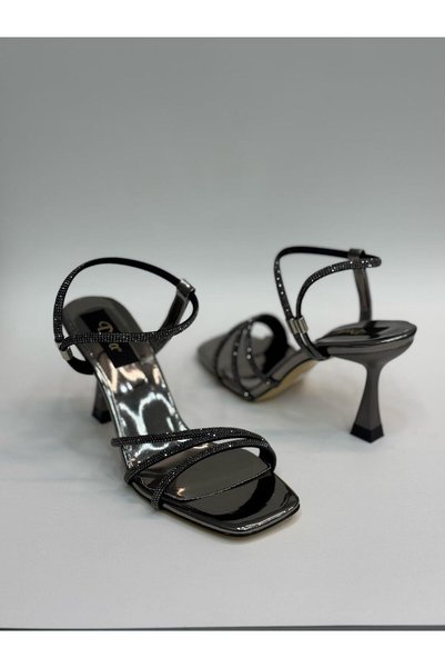 DİVA Platinum Mirror Stone Heeled Evening Dress Shoes