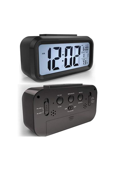 OEM LED digital clock, with alarm, thermometer and calendar, light sensor, 3 x AAA battery, black