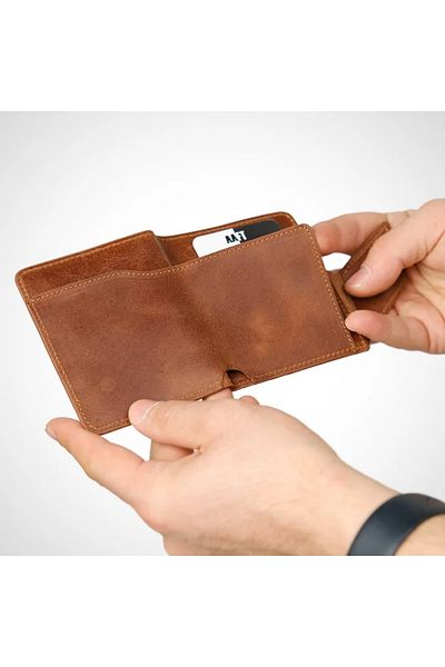 Honorius Men's Genuine Leather Slim Card Holder Hand Portfolio Wallet Brown