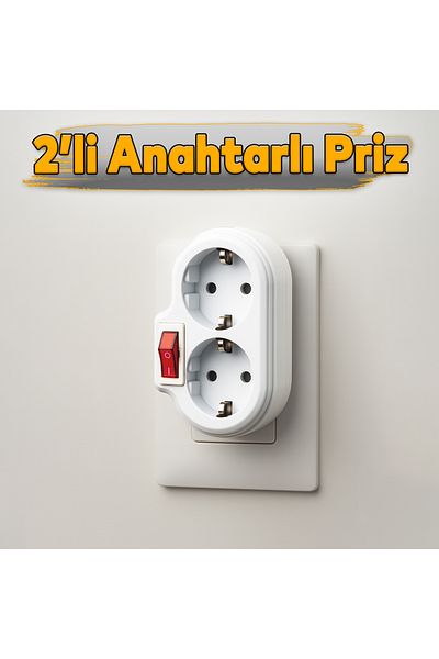 Badem10 2-Piece White Group Socket with Wireless On/Off Switch Plug Grounded Multi-Duplicator with Goliath Button