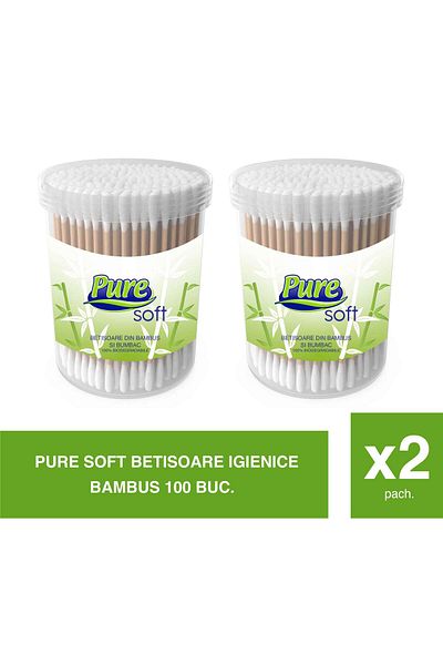 Pure Soft Bețișoare Igienice Bambus – 2 x 100 Bucăți | Naturale, Fără Plastic, Ecologice
