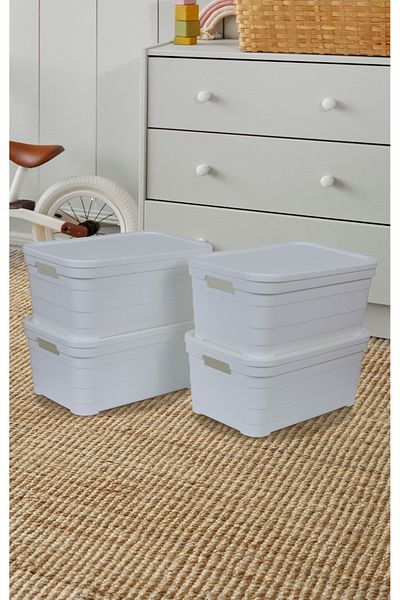 Nesto Home Set of 4 Multi-Purpose Colorful Box with Lid Office Organizer 4X10.8 Liters