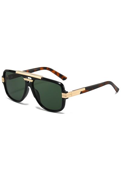 Tessero Men's Retro Aviator Style Sunglasses, Black Frame & Gold Details, Polarized Lenses