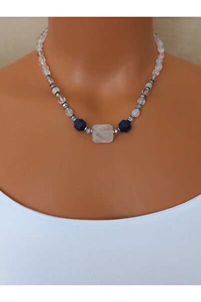 LemaStone قلادة وسوار من الكوارتز واللازورد والحجر الطبيعي الهيماتيت