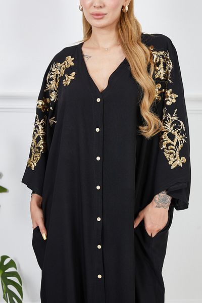 DPARİS Rochie oversize din viscoză cu nasturi brodate în față
