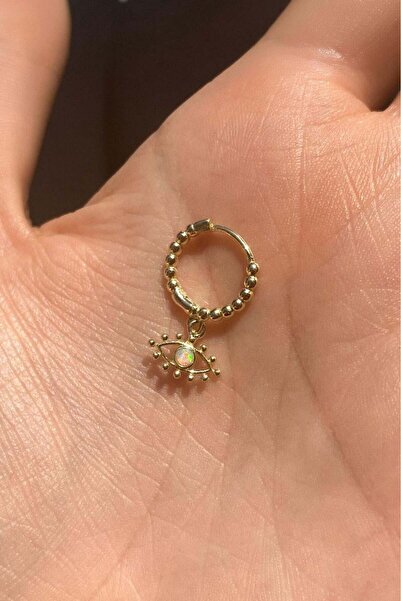 Spossy Silver Jewelry 925 Ayar Gümüş, Opal Taşlı Göz Halka Piercing Küpe