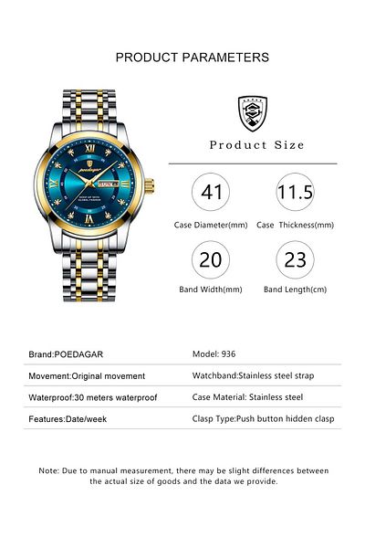 POEDAGAR 936 Metallic Day Week Classy Design Wrist Watch