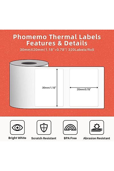 Phomemo ورق ملصقات حرارية متعدد الأغراض، مستطيل أبيض، ذاتي اللصق، مناسب لطرازات M110/M120/