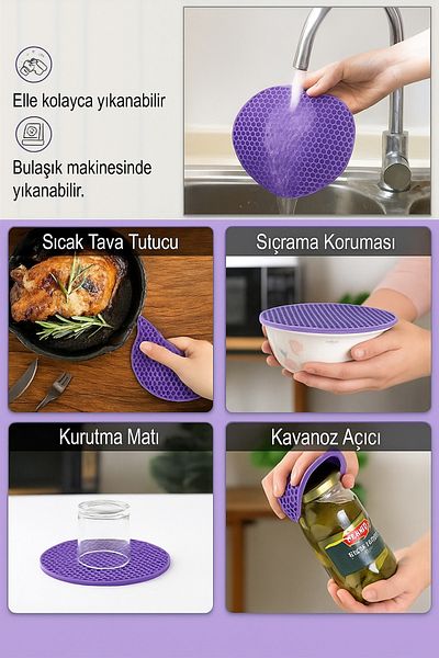Melkan Home Round Silicone Tray - Honeycomb Patterned Tray - Non-Stick Silicone Tray Purple