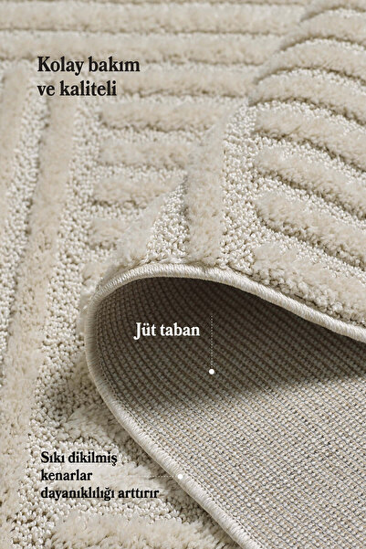 Anaska Home Modern Desen Özel Kesim Halı Salon Halısı Mutfak Halısı Yolluk Krem Halı Kolay Temizlenebilir Halı