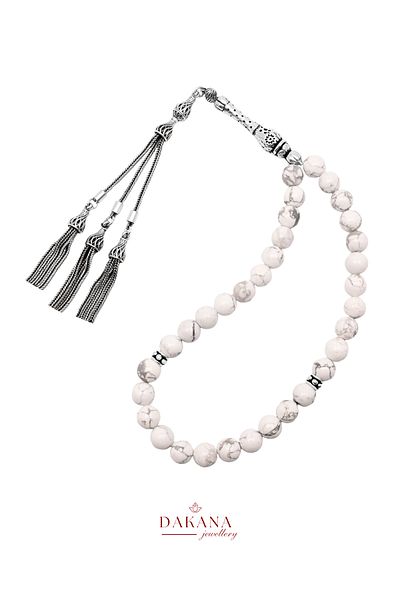 DAKANA JEWELLERY Certified Howlite Stone Scorpion Sign Silver Natural Stone Prayer Beads