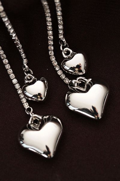 Clariss Steel Silver Color Stone Curved Heart Design Long Earrings