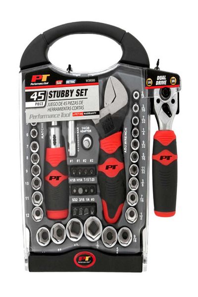 Performance Tool 45-Piece 6-Point Stubby Socket and Tool Set