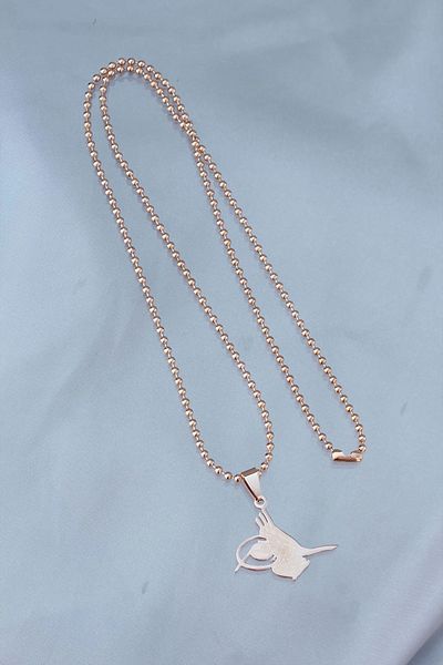 Clariss Rose Color Chain Necklace with Steel Pendant Monogram Design